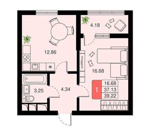1-к квартира, вторичка, 39м2, 3/20 этаж