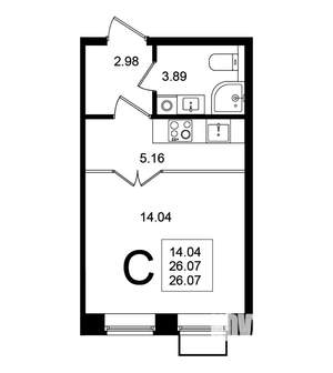 Студия квартира, вторичка, 26м2, 5/5 этаж