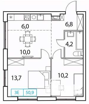 2-к квартира, вторичка, 51м2, 15/18 этаж