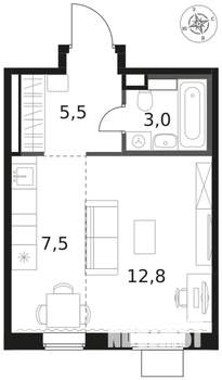 1-к квартира, вторичка, 29м2, 14/17 этаж
