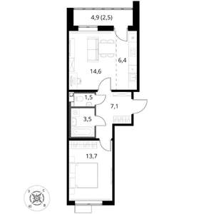 2-к квартира, вторичка, 49м2, 7/16 этаж