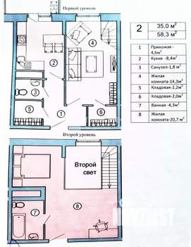 2-к квартира, вторичка, 59м2, 8/9 этаж