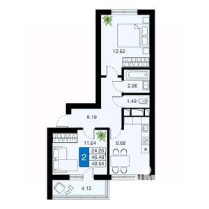 2-к квартира, вторичка, 49м2, 16/20 этаж