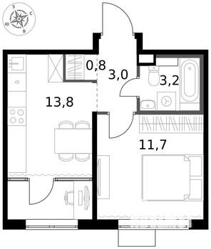 1-к квартира, вторичка, 33м2, 4/17 этаж