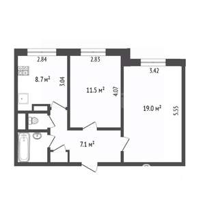 2-к квартира, вторичка, 51м2, 2/17 этаж