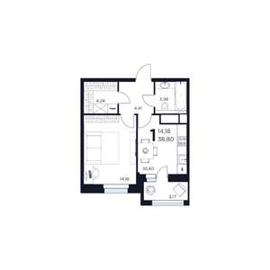 1-к квартира, вторичка, 39м2, 14/15 этаж