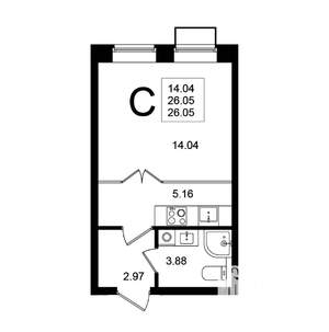 Студия квартира, вторичка, 26м2, 5/5 этаж