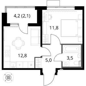 1-к квартира, вторичка, 35м2, 6/16 этаж