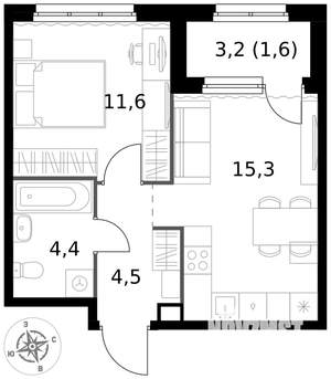1-к квартира, вторичка, 37м2, 1/17 этаж