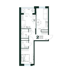2-к квартира, строящийся дом, 59м2, 8/9 этаж