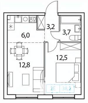 1-к квартира, вторичка, 38м2, 15/18 этаж