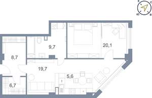 2-к квартира, вторичка, 71м2, 1/25 этаж