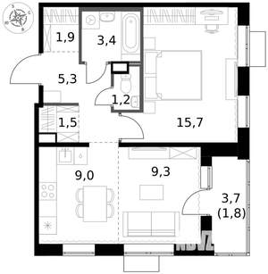 2-к квартира, вторичка, 49м2, 3/17 этаж