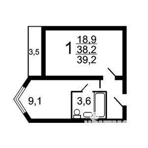 1-к квартира, вторичка, 38м2, 2/17 этаж