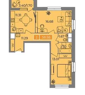 2-к квартира, вторичка, 59м2, 11/17 этаж