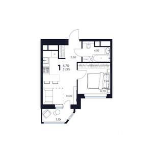 1-к квартира, вторичка, 32м2, 15/17 этаж