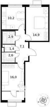 2-к квартира, вторичка, 55м2, 4/17 этаж
