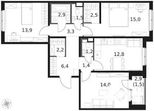 3-к квартира, вторичка, 79м2, 2/8 этаж