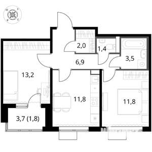 2-к квартира, вторичка, 52м2, 14/17 этаж