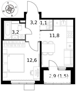1-к квартира, вторичка, 33м2, 17/17 этаж