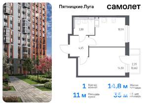 1-к квартира, вторичка, 35м2, 5/12 этаж