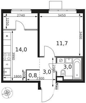 1-к квартира, вторичка, 33м2, 7/8 этаж