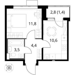 1-к квартира, вторичка, 32м2, 14/17 этаж