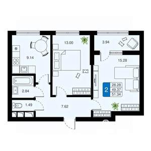 2-к квартира, вторичка, 51м2, 18/20 этаж