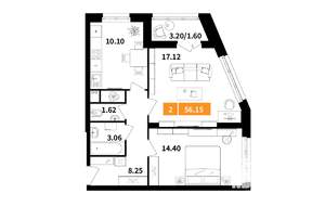 2-к квартира, вторичка, 56м2, 14/14 этаж