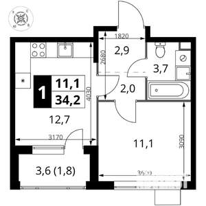1-к квартира, вторичка, 34м2, 14/17 этаж