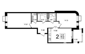 2-к квартира, строящийся дом, 72м2, 4/5 этаж