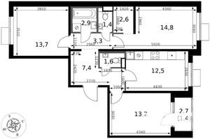 3-к квартира, вторичка, 75м2, 6/17 этаж
