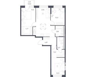 3-к квартира, вторичка, 77м2, 12/17 этаж