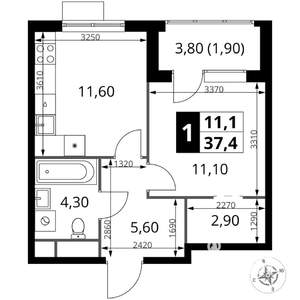 1-к квартира, вторичка, 37м2, 11/17 этаж