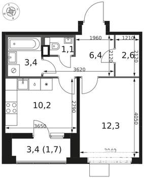 1-к квартира, вторичка, 38м2, 6/17 этаж