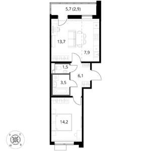 2-к квартира, вторичка, 50м2, 13/17 этаж