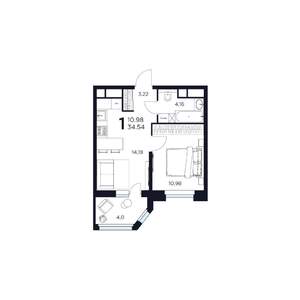 1-к квартира, строящийся дом, 35м2, 15/17 этаж