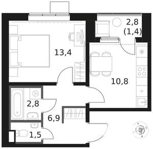 1-к квартира, вторичка, 37м2, 3/8 этаж