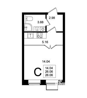Студия квартира, строящийся дом, 26м2, 5/5 этаж