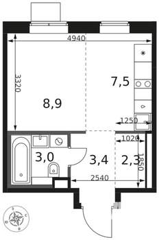 1-к квартира, вторичка, 25м2, 4/8 этаж