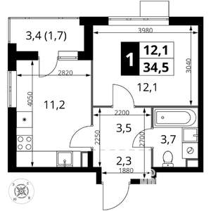 1-к квартира, вторичка, 35м2, 3/17 этаж