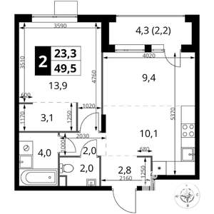 2-к квартира, вторичка, 50м2, 13/17 этаж