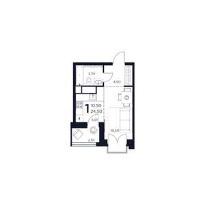 1-к квартира, строящийся дом, 25м2, 12/15 этаж