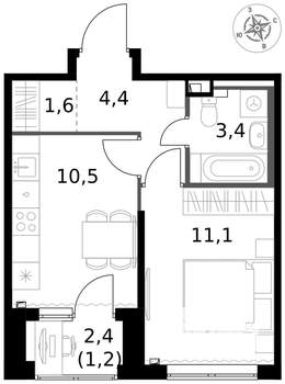 1-к квартира, вторичка, 32м2, 2/17 этаж