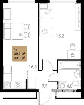 1-к квартира, вторичка, 39м2, 3/28 этаж