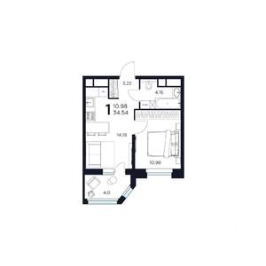 1-к квартира, строящийся дом, 35м2, 17/17 этаж