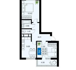 2-к квартира, вторичка, 48м2, 13/20 этаж