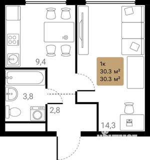 1-к квартира, вторичка, 30м2, 19/28 этаж