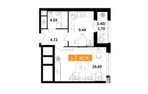 1-к квартира, вторичка, 39м2, 5/9 этаж