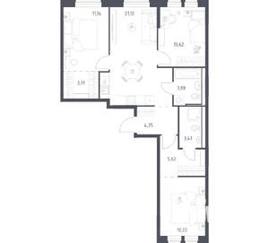 3-к квартира, вторичка, 74м2, 11/17 этаж